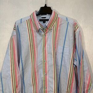 Vintage Tommy Hilfiger Mens Club Shirt XL Rainbow Striped 80s 2 Ply 100% Cotton